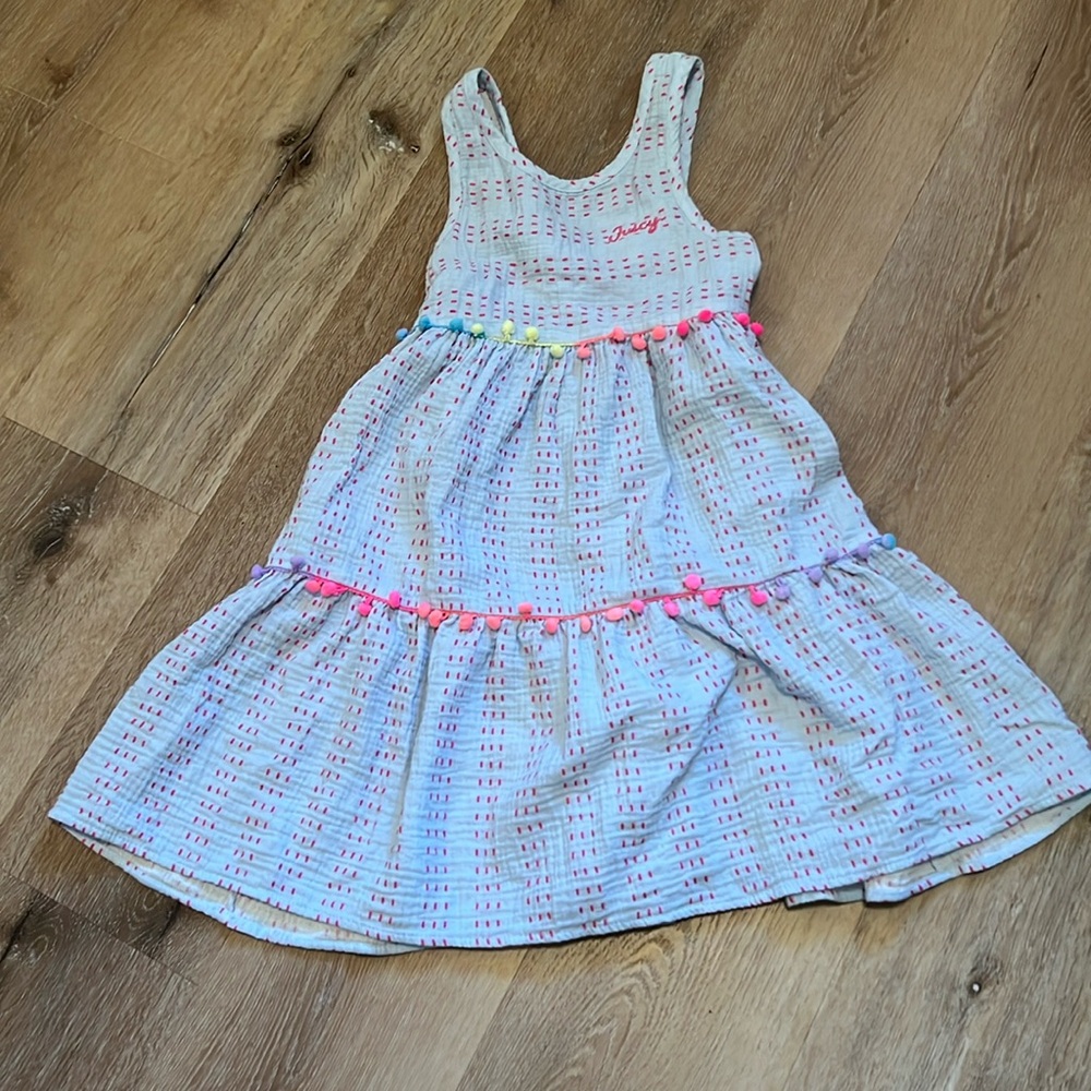 Juicy Couture Girls Light Blue Embroidered Stitch Tiered Pom Dress Size 8/10